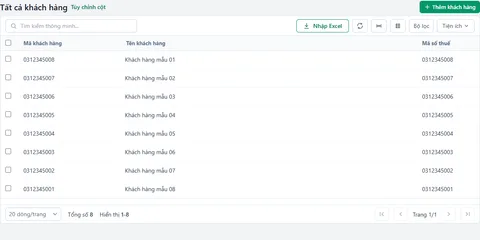 Danh sách khách hàng trong TUFOM CRM (dữ liệu mẫu)