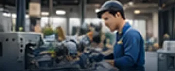 Minh hoạ công nhân vận hành máy trong xưởng